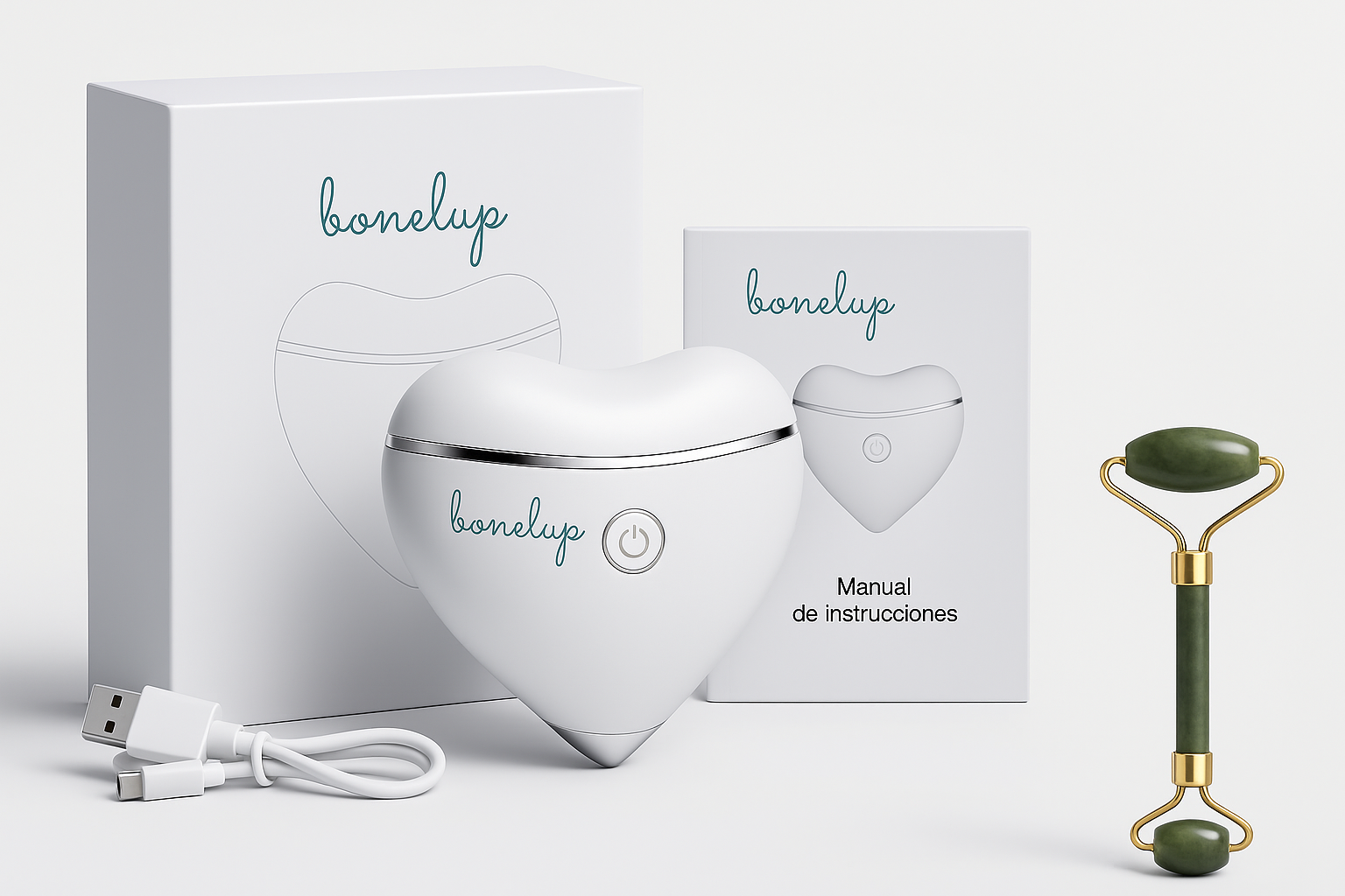 Masajeador Facial Bonelup con Luz LED, Calor y Microcorrientes + Rodillo Facial Jade de Regalo