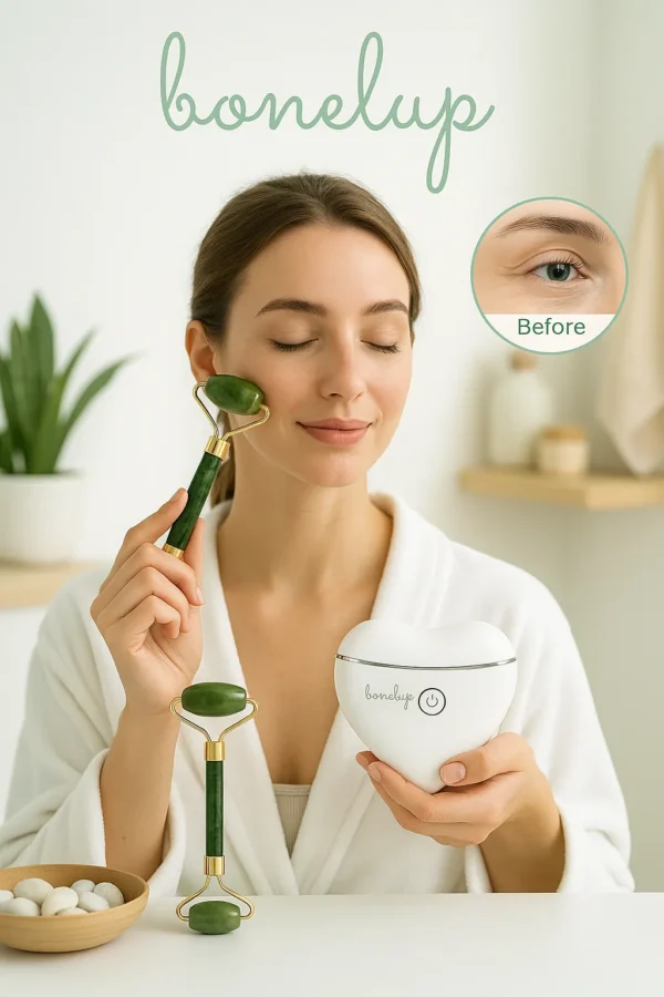 Masajeador Facial Bonelup con Luz LED, Calor y Microcorrientes + Rodillo Facial Jade de Regalo