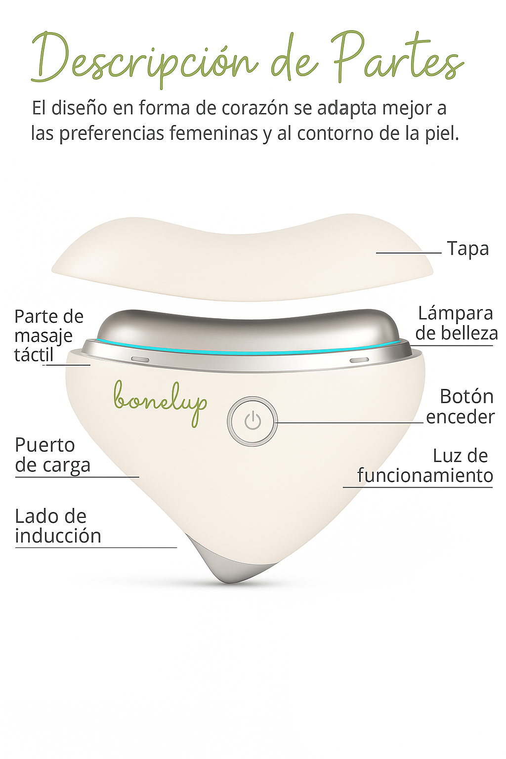 Masajeador Facial Bonelup con Luz LED, Calor y Microcorrientes + Rodillo Facial Jade de Regalo