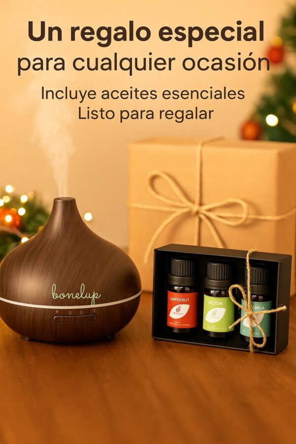 Difusor de Aromas Ultrasónico Bonelup – Humidificador 500 ml con Luz LED y Apagado Automático – Aromaterapia para Hogar y Oficina